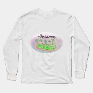 Bahamas watercolor Island travel, beach, sea and palm trees. Holidays and rest, summer and relaxation Long Sleeve T-Shirt